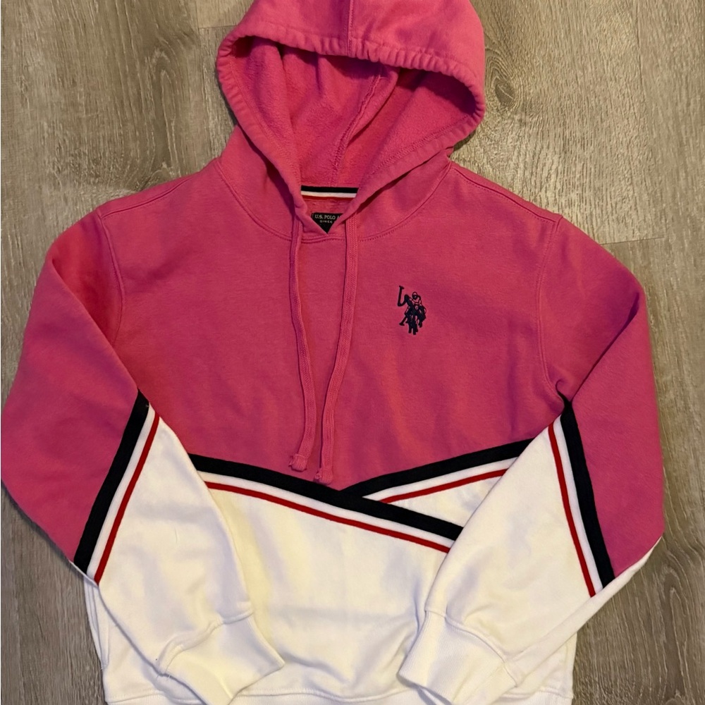 U.S. Polo Assn. Pink and White pullover Hoodie with Logo women’s small